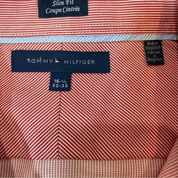 Tommy Hilfiger Slim Fit Red and White PinStriped Button Down 16.5 neck - Picture 2 of 15